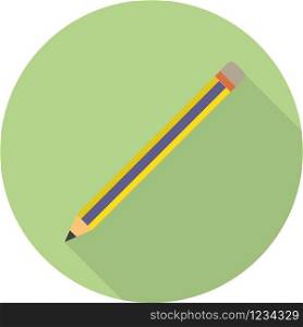 Vector flat Pencil icon isolated on a green background. It is used to write, draw, and take notes that are used in offices, schools, colleges, and companies.