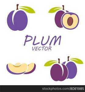 Vector flat plum icons set. Vector flat plum icons set on white background
