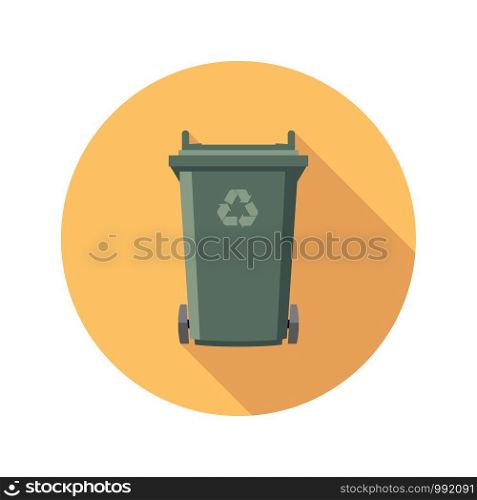 vector flat recycling wheelie bin icon with recycle arrow symbol