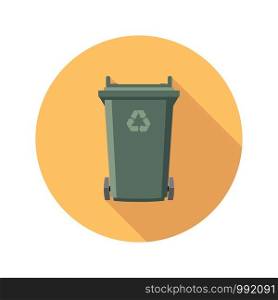 vector flat recycling wheelie bin icon with recycle arrow symbol