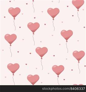 Vector flat seamless pattern of balloons in pastel pink colors in form of hearts. Romantic cute baby print. Little princess design. Pink wallpaper for baby girl.. Vector seamless pattern of balloons in form of hearts. Romantic cute baby print. Little princess design. Pink wallpaper for baby girl