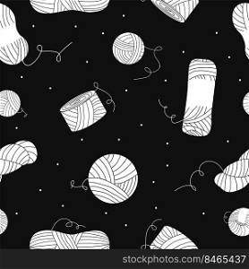 Vector flat silhouette hand drawn seamless pattern with yarn