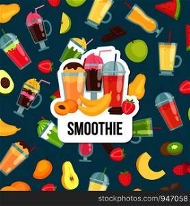 Vector flat smoothie elements background with place for text illustration. Vector flat smoothie with place for text illustration