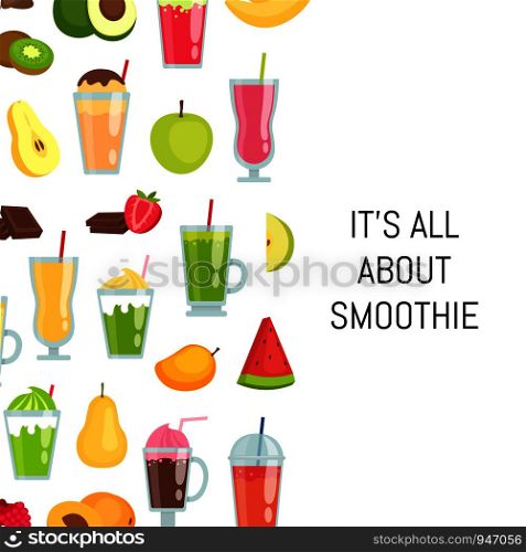 Vector flat smoothie elements background with place for text illustration. Colored web banner and poster. Vector flat smoothie elements background with place for text illustration