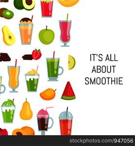 Vector flat smoothie elements background with place for text illustration. Colored web banner and poster. Vector flat smoothie elements background with place for text illustration