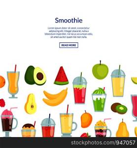 Vector flat smoothie elements background with place for text illustration. Web banner and poster. Vector flat smoothie banner with place for text illustration