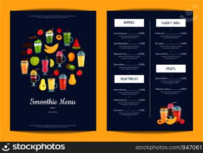 Vector flat smoothie elements cafe or restaurant menu template illustration. Banner card or poster. Vector flat smoothie elements cafe or restaurant menu template illustration