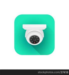 vector flat style colorful design indoor surveillance dome security camera illustration green rounded square icon isolated white background&#xA;