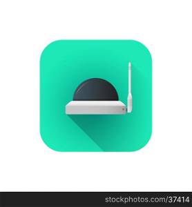 vector flat style colorful design remote wifi antenna surveillance dome security camera illustration green rounded square icon isolated white background&#xA;