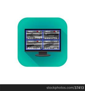 vector flat style colorful design surveillance cameras security monitor illustration turquoise rounded square icon isolated white background&#xA;