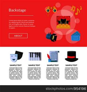 Vector flat theatre icons landing page template illustration. Website or page layout. Vector flat theatre icons page template illustration