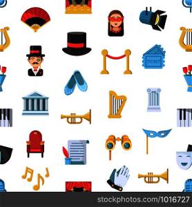 Vector flat theatre icons pattern or background illustration. Theater background, pattern entertainment and show. Vector flat theatre icons pattern or background illustration