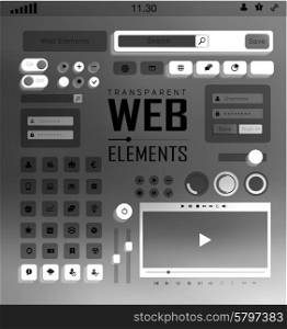 Vector flat transparent Web, mobile Elements, icons. Buttons and Labels, blur background