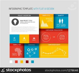 Vector flat user interface (UI) infographic template / design - blue, red and yellow version