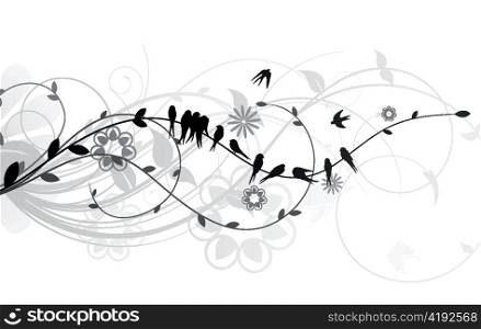 vector flock of birds with floral