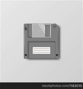 Vector floppy storage disc in vintage style on a gray background