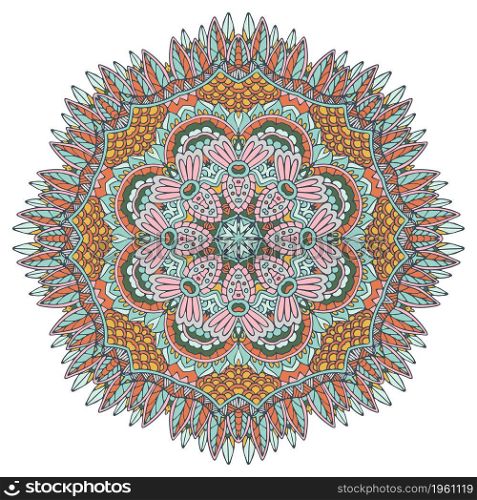 Vector floral art lacy zentangle inspirated mandala. Ethnic design with doodle ornament. Arabesque medallion vector. Vector hand drawn doodle mandala. Ethnic mandala with colorful ornament.
