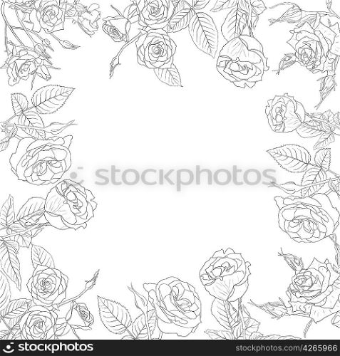 Vector floral background, frame from flowers roses
