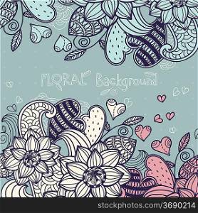 vector floral background with abstract plants and hearts