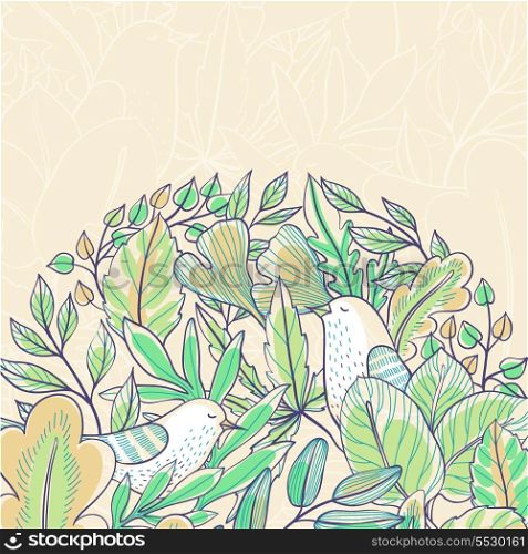 vector floral background with birds and leaves
