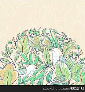 vector floral background with birds and leaves