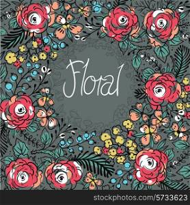 vector floral background with blooming hand drawn roses