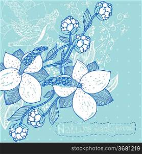 vector floral background with blooming magnolia
