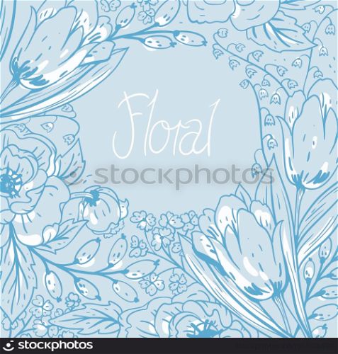 vector floral background with blooming spring flowers