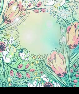vector floral background with blooming tulips
