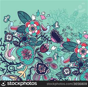 vector floral background with colorful fantasy plants