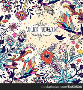 vector floral background with colorful fantasy plants and flowers