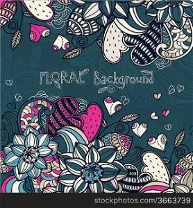 vector floral background with colorful hearts