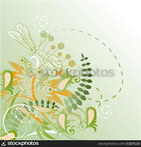 vector floral background with dragonfly. clipping mask