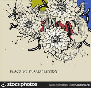vector floral background with fantasy blooming flowers and swirls