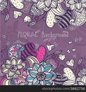 vector floral background with fantasy flowers and hearts