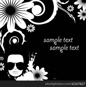 vector floral background with funky face and splash