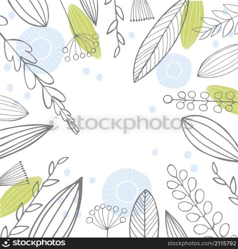 Vector floral background with hand-drawn leaves and flowers . Vector floral background with leaves and flowers