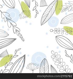 Vector floral background with hand-drawn leaves and flowers . Vector floral background with leaves and flowers