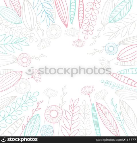 Vector floral background with hand-drawn leaves and flowers