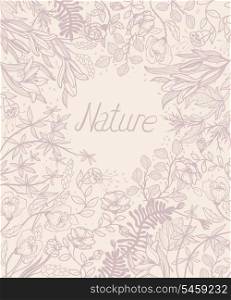 vector floral background with hand drawn plants and blooming flowers