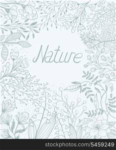 vector floral background with hand drawn plants and herbs