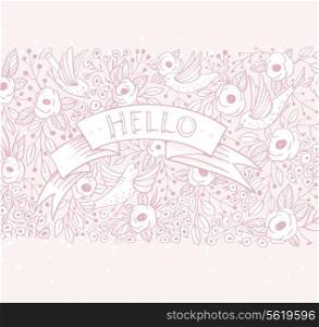 vector floral background with hand drawn roses and birds