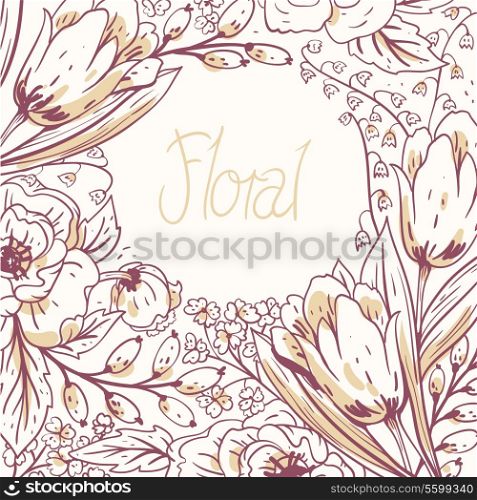 vector floral background with hand drawn tulips and roses