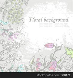 vector floral background with hand-drawn wild flowers