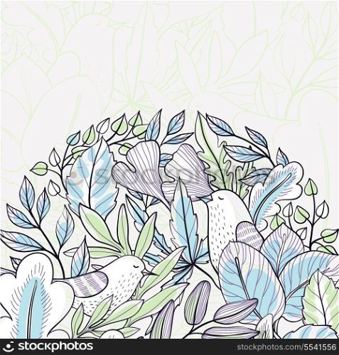 vector floral background with leaves and birds