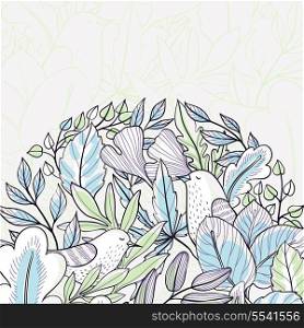 vector floral background with leaves and birds