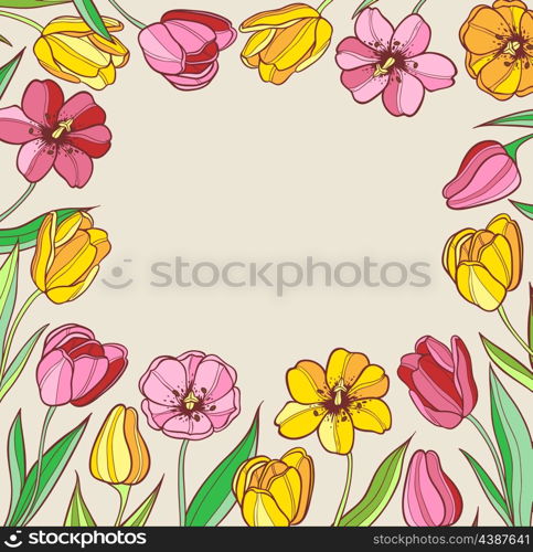 Vector floral background with red and yellow tulips