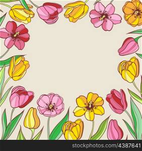 Vector floral background with red and yellow tulips