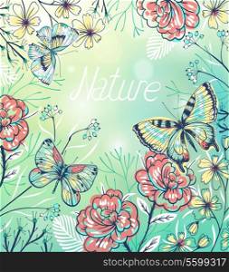 vector floral background with roses and butterflies. eps10