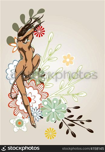 vector floral background with sexy woman